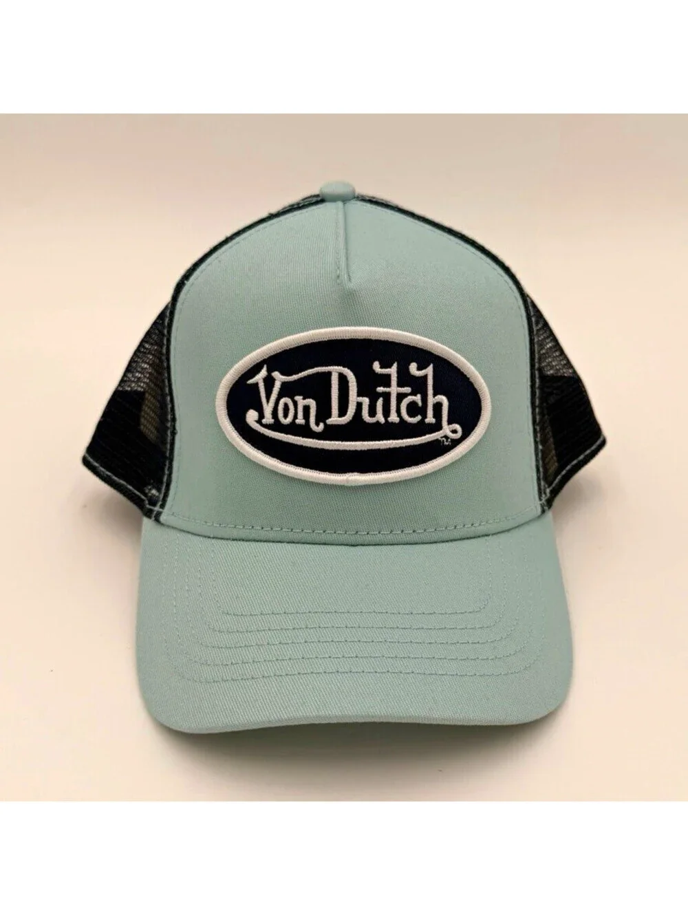 Von Dutch Light Blue/Black Trucker Hat Mesh Back Snap Back One Size NWT